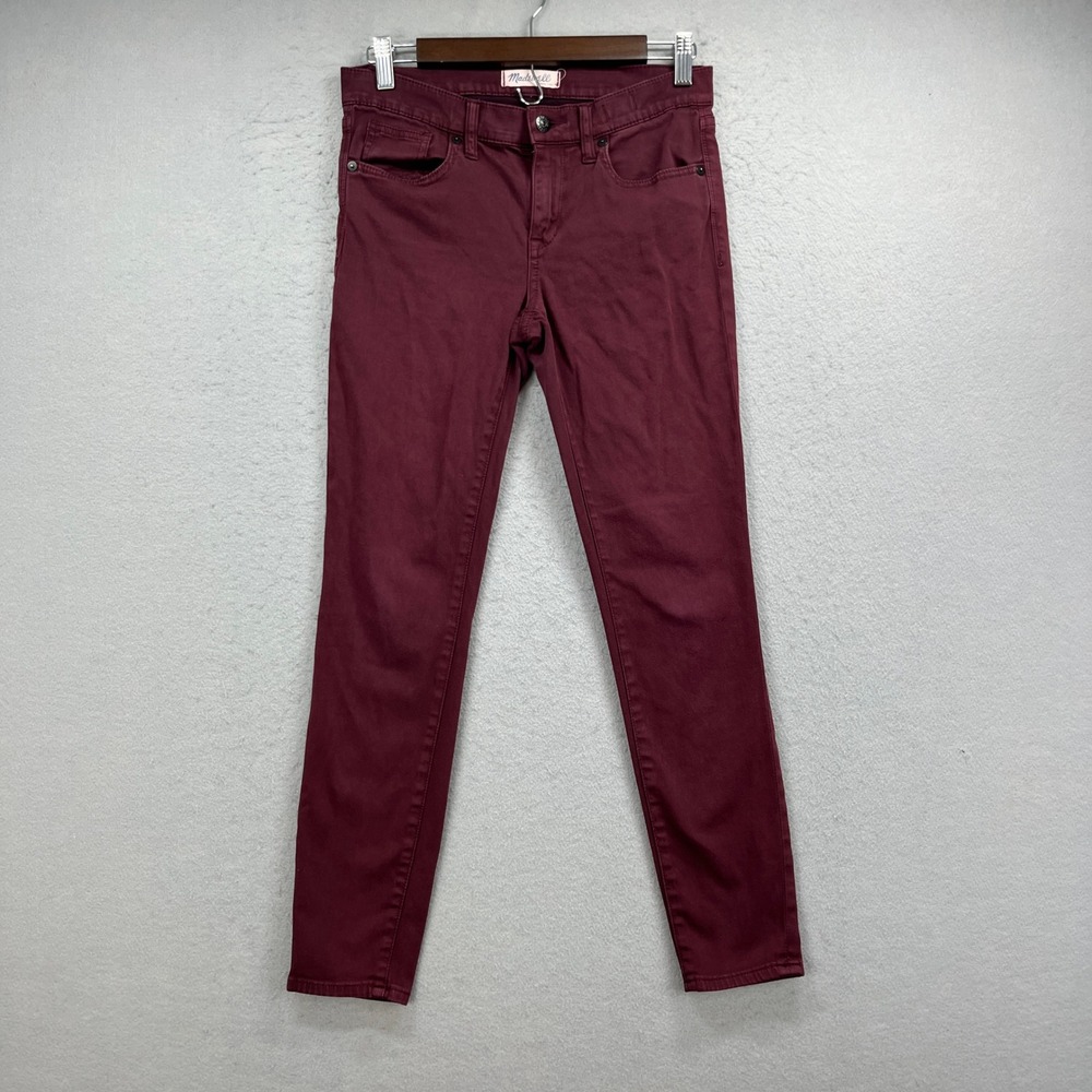 Madewell Skinny Skinny Pants Womens 27 Burgundy Sateen Stretch Casual Preppy